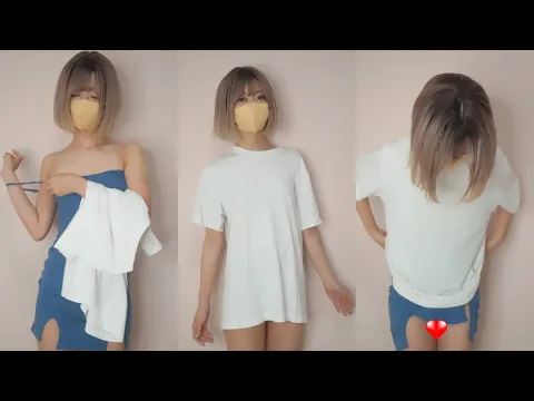 【ノーブラノーパン】ノーブラ白Tシャツに生着替え